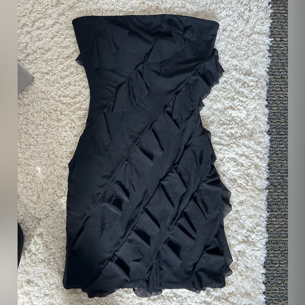 Strapless Black Ruffle Dress